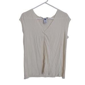 VTG Y2K Gap Babydoll Top Short Sleeve Butter Yellow V Neck Large‎ Preppy Casual